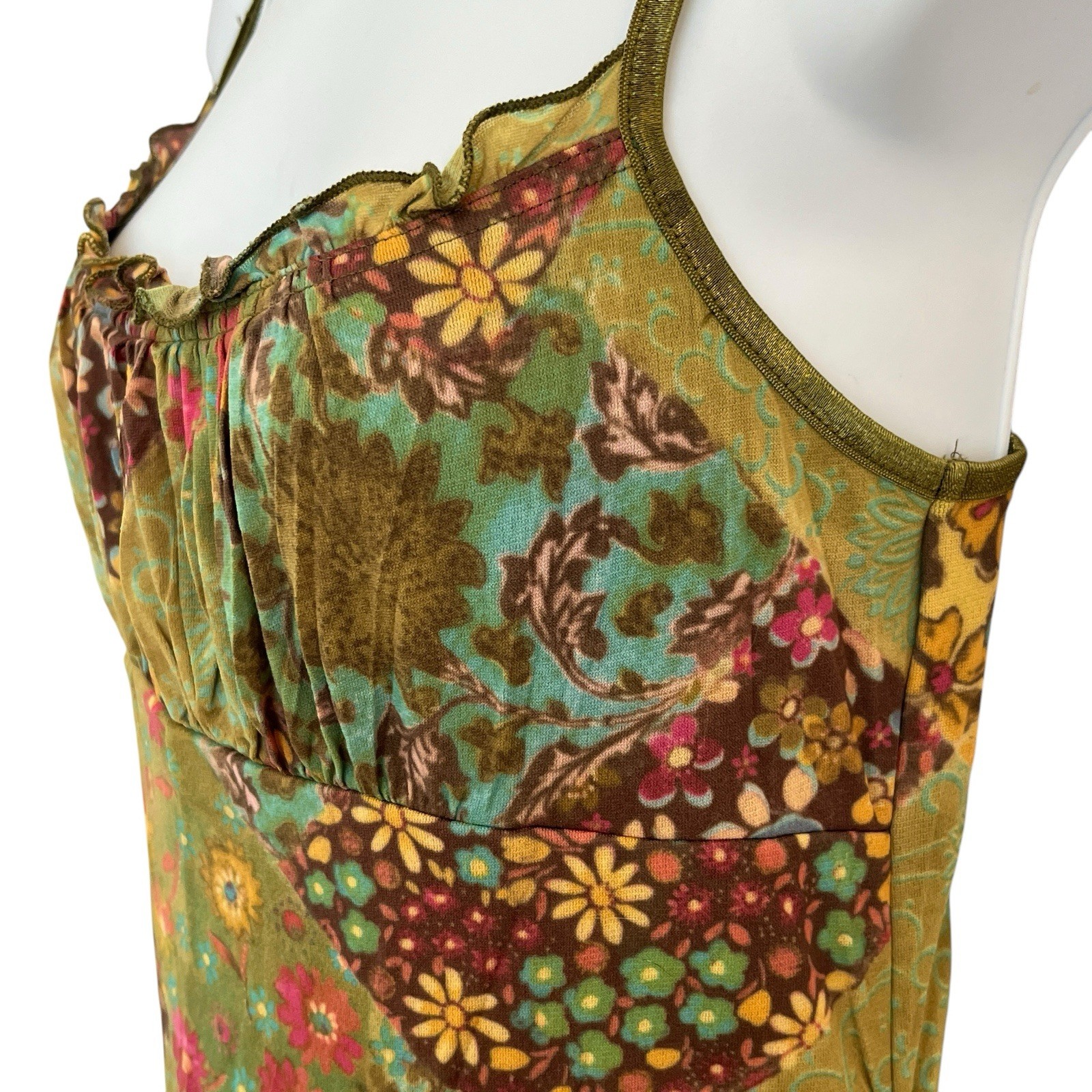 Vintage Byer Too Babydoll Slip Dress Y2K Fairy Grunge Floral Patchwork Green Lg