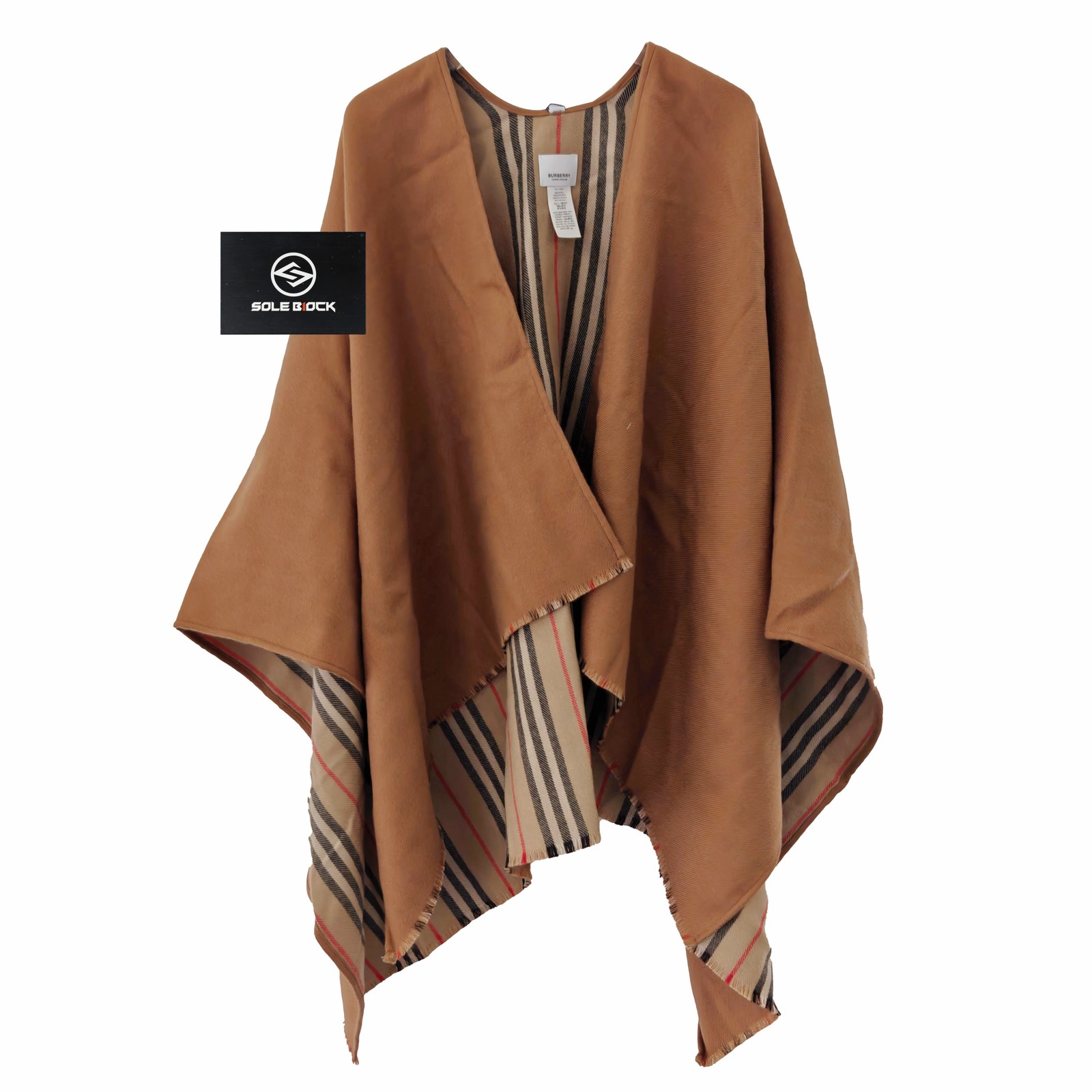 Burberry FW20 Wool Check Reversible Cape Poncho Women\'s Flaxseed Color