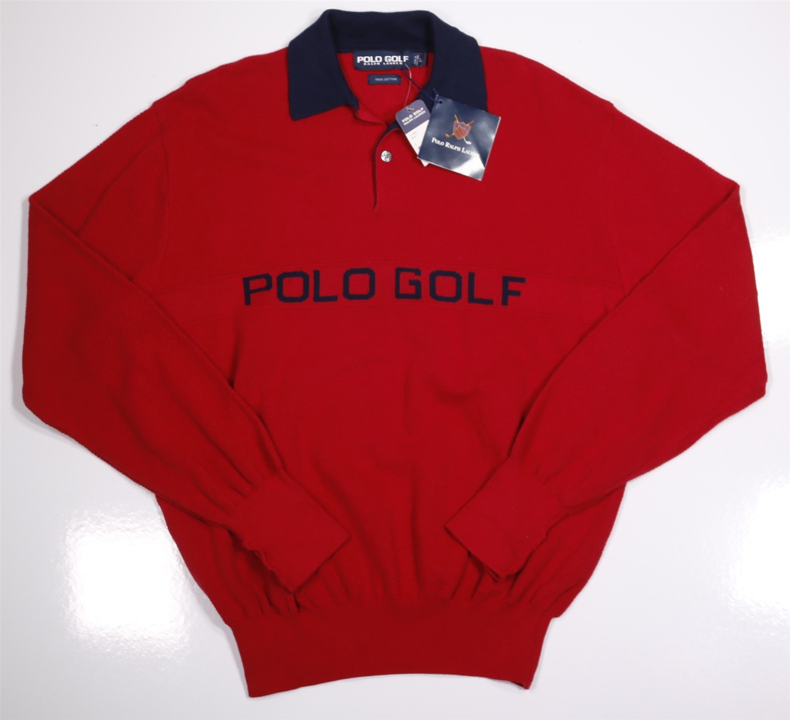 Polo Golf Ralph Lauren Vintage Red Logo Spellout Jumper Knit Sweater Large NWT