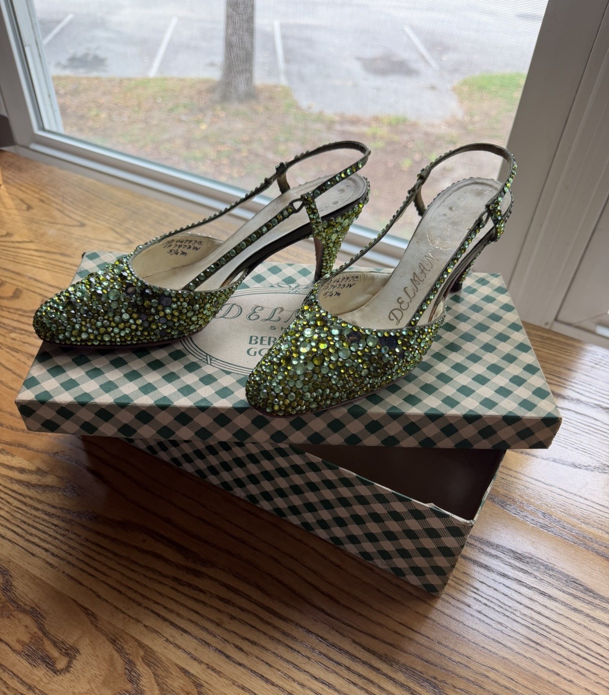 RARE 1940s–50s Delman Bergdorf Goodman Rhinestone Jeweled Heels w/ Original Box
