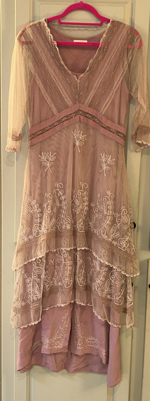 Nataya Lace Overlay & Sheath Dress in Mauve Plum Size Small Vtg 30s Inspired