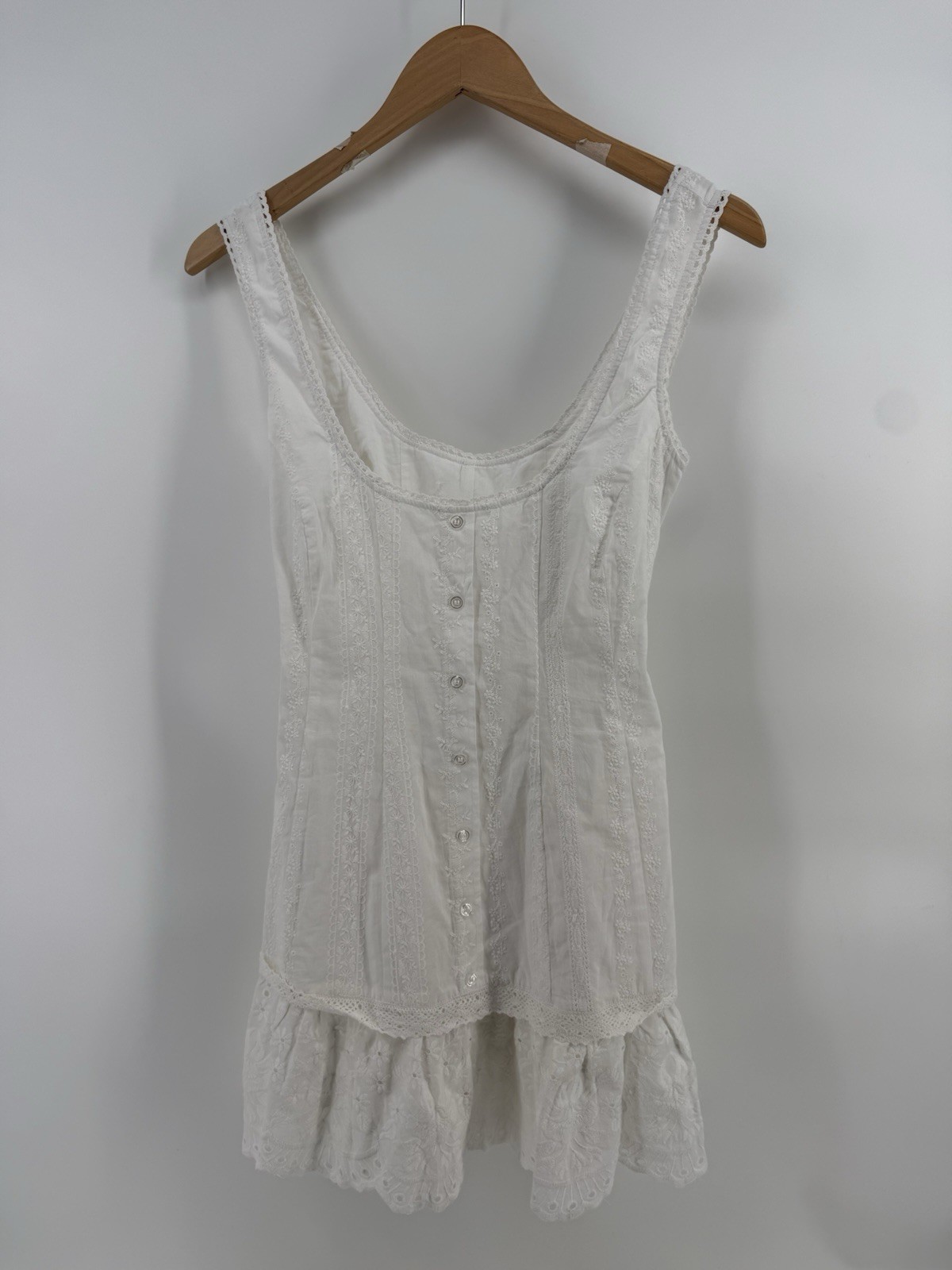 Danielle Guizio Aylin Eyelet Dress Womens Medium M White Embroidered Cotton Boho