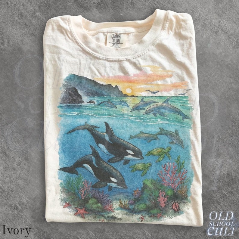 Vintage Ocean Life 90s Shirt, Orca Dolphin Sea Turtle Graphic Tee FREESHIP