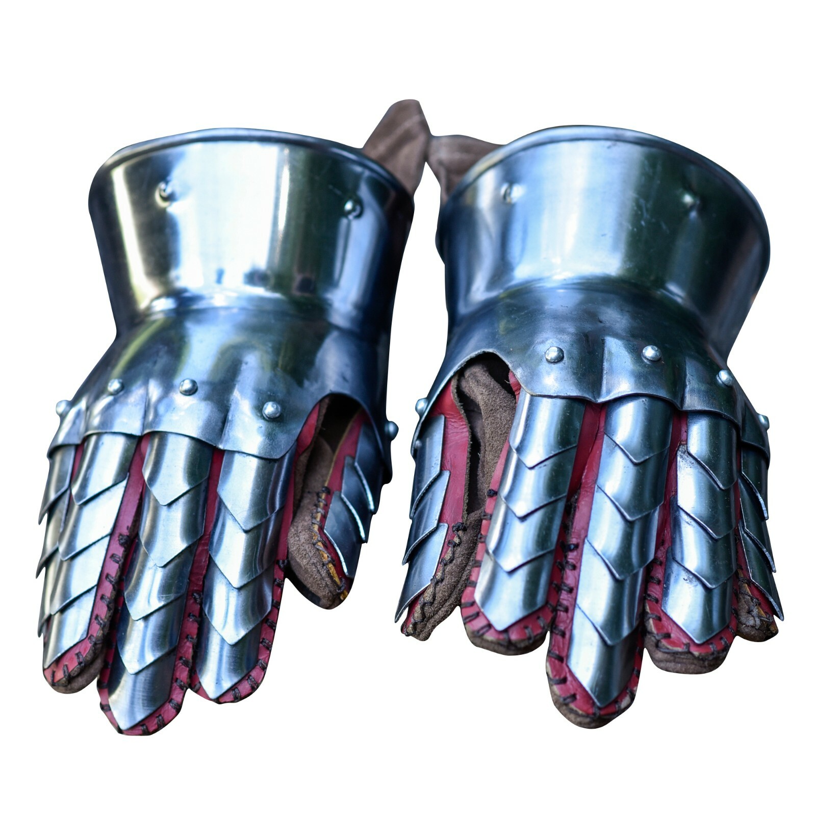 Medieval Knight Clamshell Gauntlets 18G Steel Armor w/Leather Gloves Reenactment