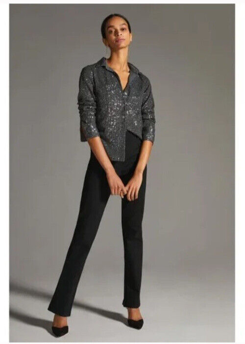 NWT Anthropologie Collared Sequin Buttondown Shirt Gray - Size XXS $130