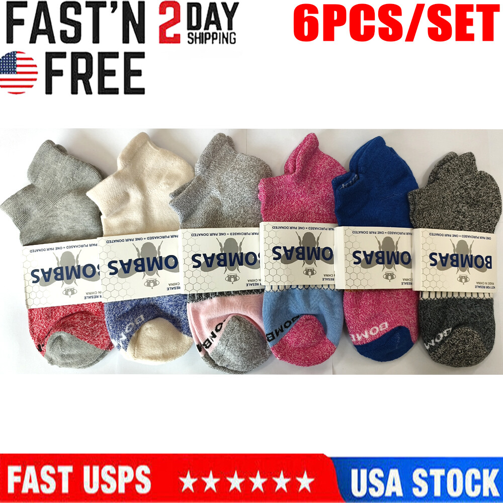 6 Pair Bombas Women\'s Tri-Block Marl Ankle Sock Size M