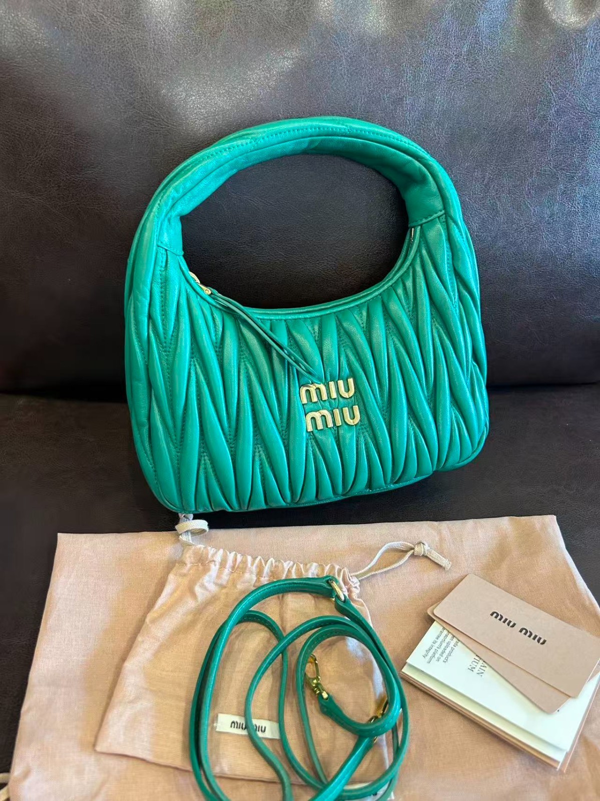 Miu Miu Green Matelassé Hobo Bag