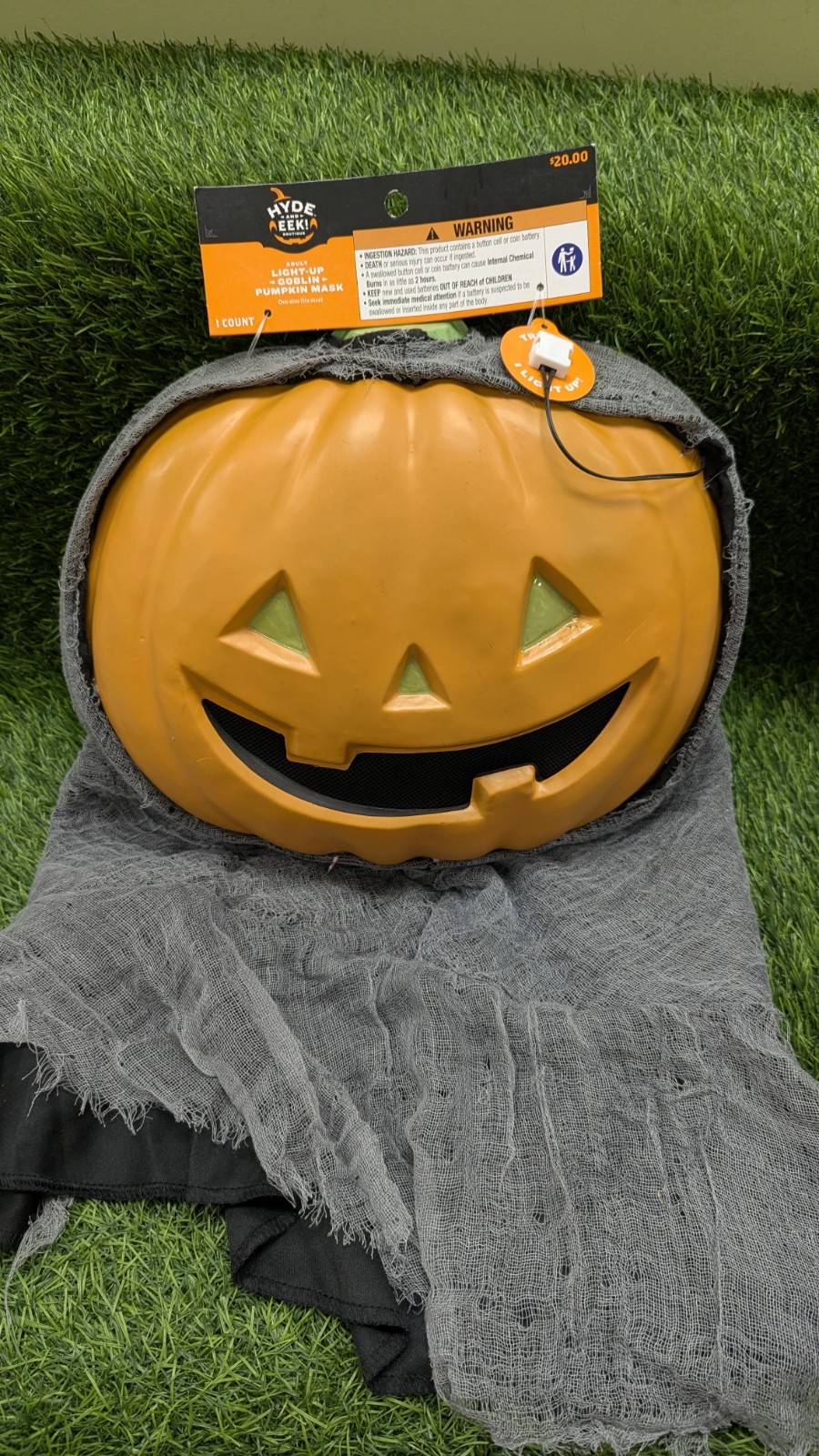 Hyde & Eek Light Up Goblin Pumpkin Mask One Size Fits Most Orange Halloween
