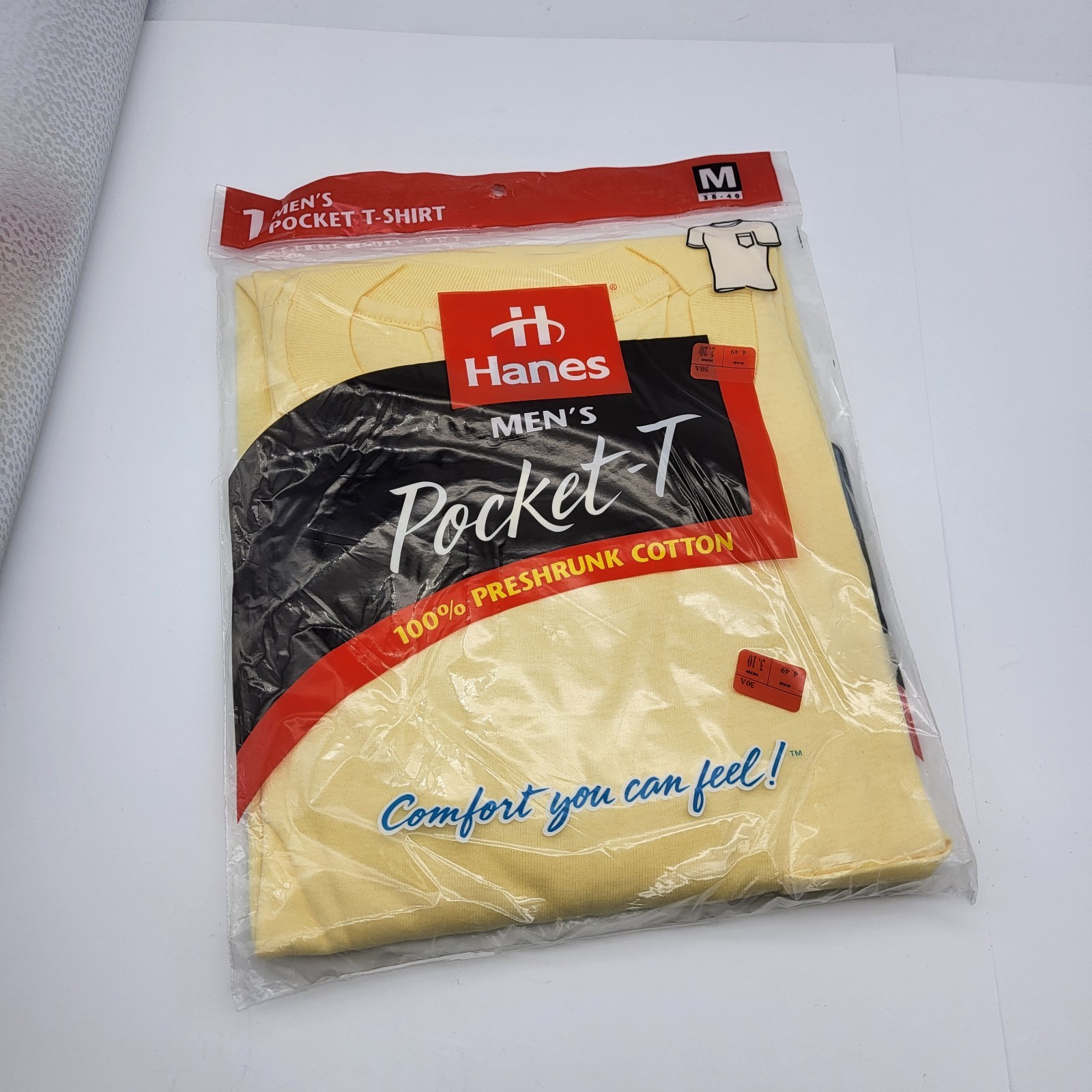 Vintage Hanes Pocket T T-shirt Sz M Yellow Cotton Y2K NOS