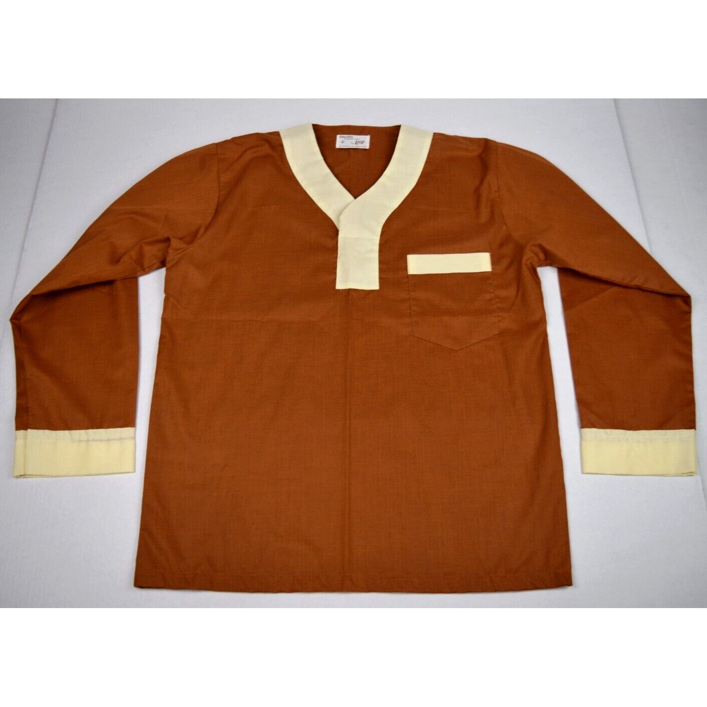 Vintage 60s 70s Enro Pajama Shirt Mens M Copper Pullover Shirt Cobain Special
