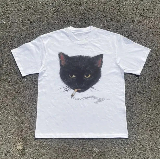 Y2k Smocking Cat T-Shirt, Unisex Vintage Graphic Tees Gothic Grunge Y2k Emo Scen