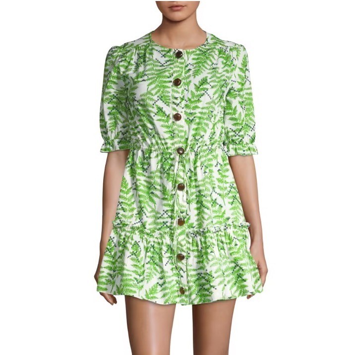 SALONI Billie C Dress Green Fern Embroidered Sz 2 Green White Mini Chic Cute