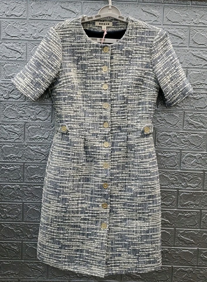 New Boden Textured Tab Button Up Short SleeveDress Blue/White Size 2