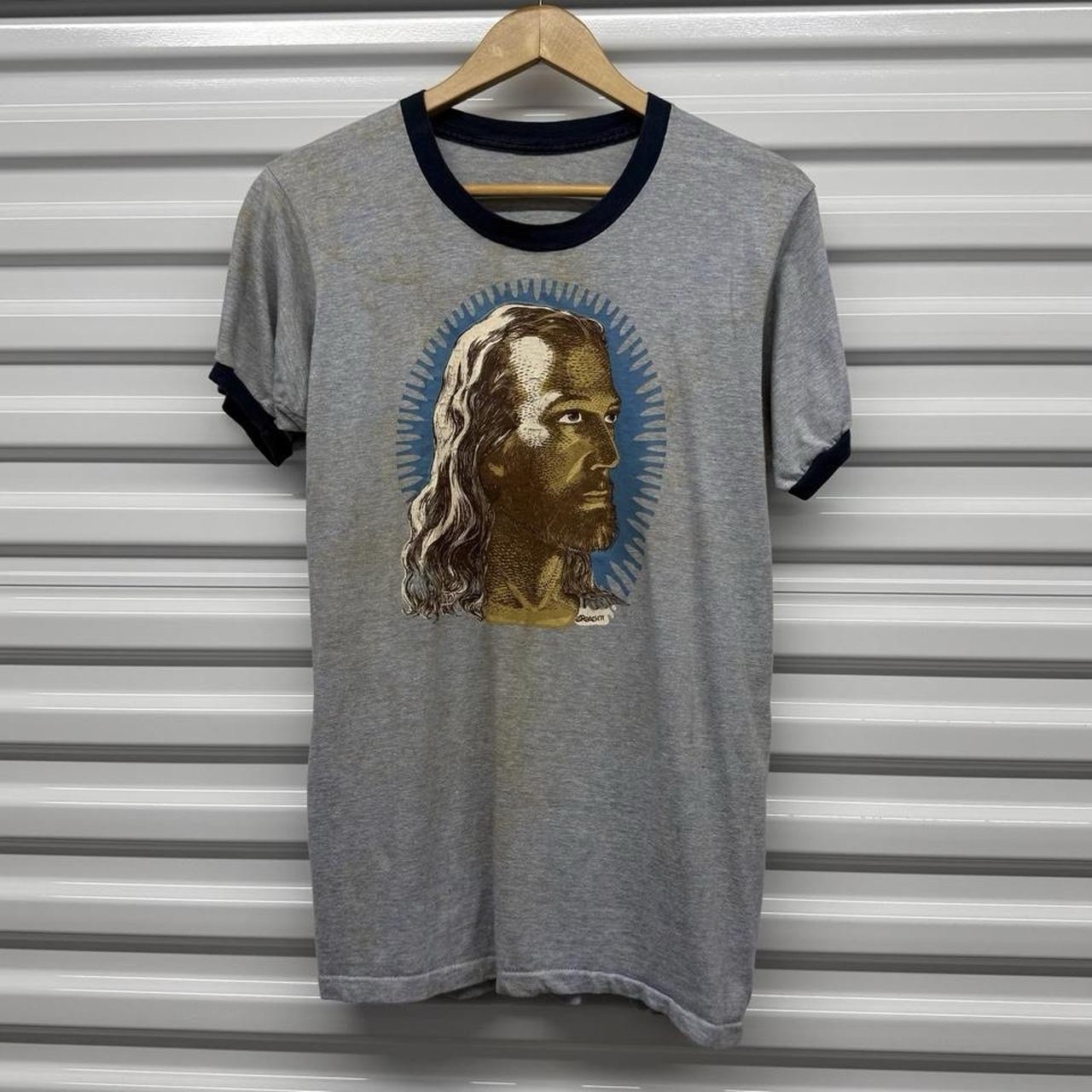 Vintage 1971 Jesus Savior Newton Roach Art Ringer T-Shirt Size M