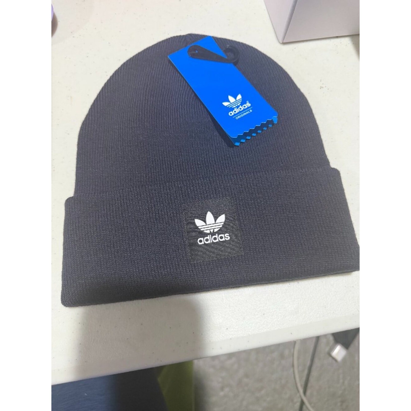 Adidas Originals Black Cuffed Knit Beanie Hat Trefoil Logo Unisex NWT