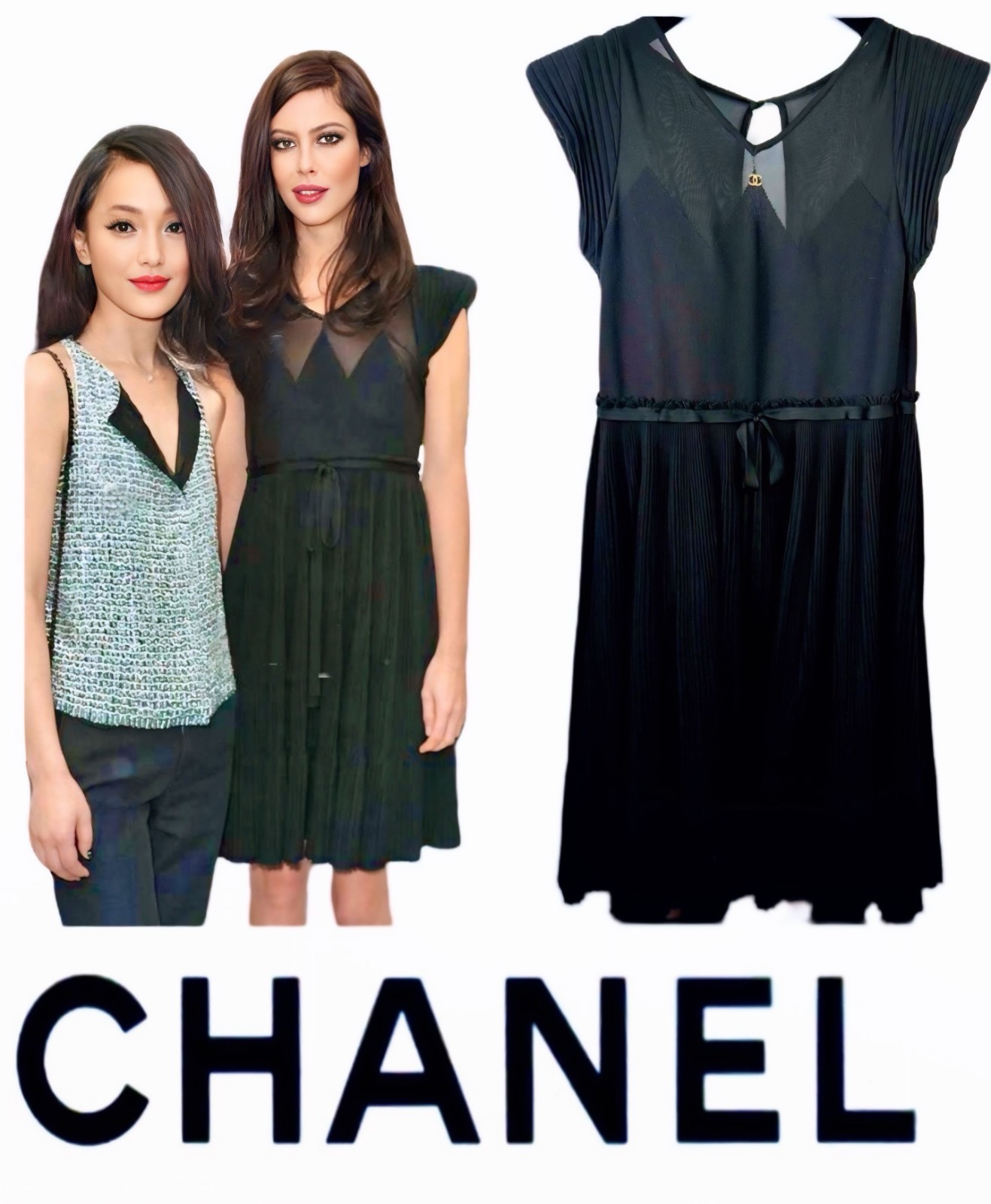 4K Chanel Vintage 2012 Black Tweed Lace Dress 36 38 40 4 6 8 Gold CC Logo Vtg M