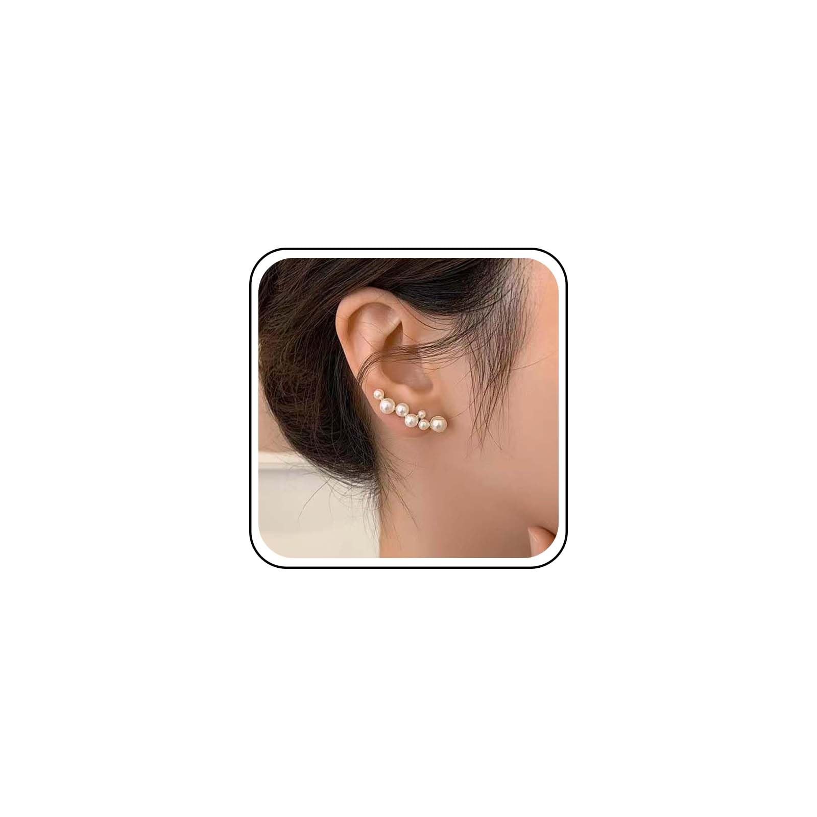 Yheakne Vintage Pearl Ear Climber Earrings Cuff adjustable, Green