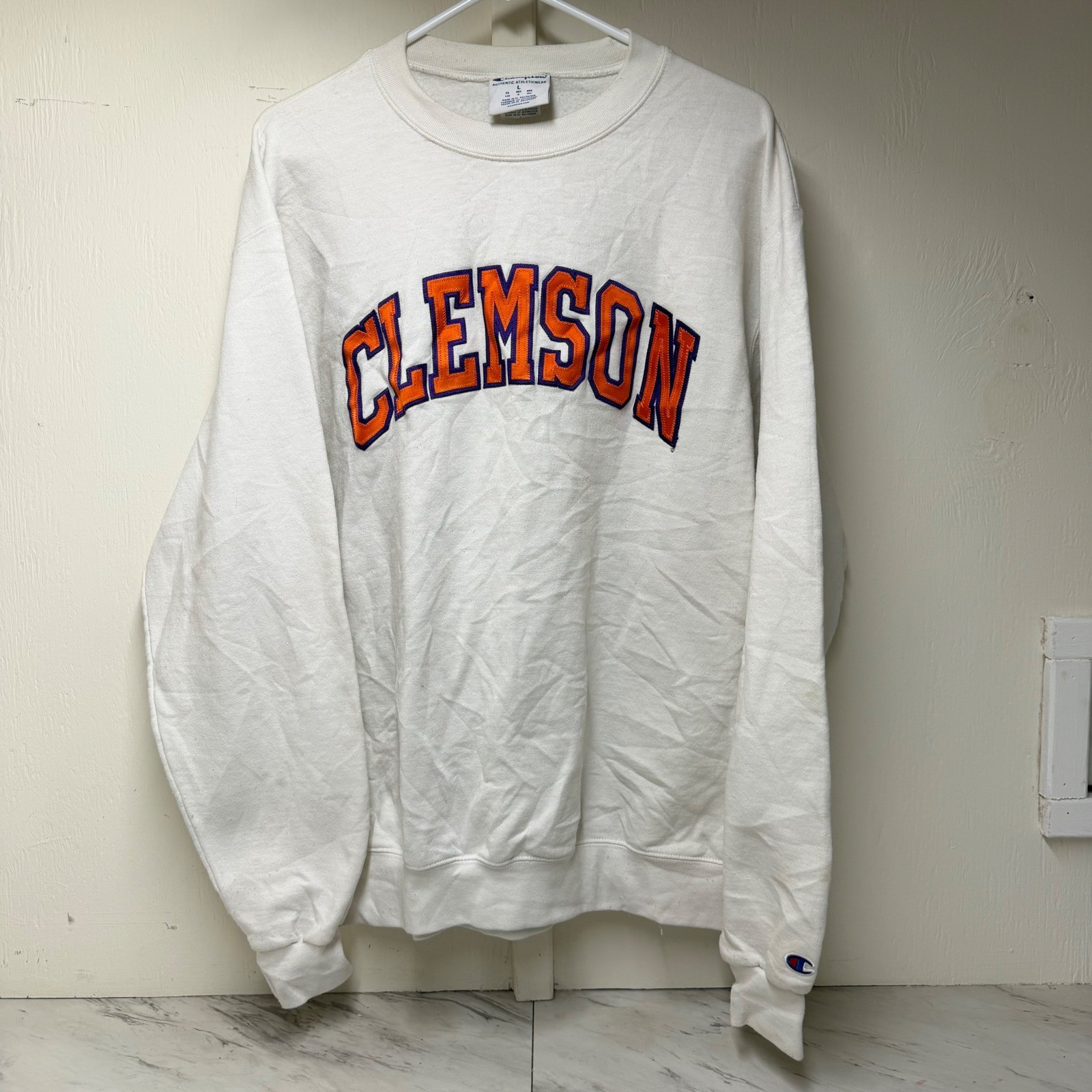 Champion Clemson Tigers Sweatshirt Mens Large White Crewneck Pullover NCAA
