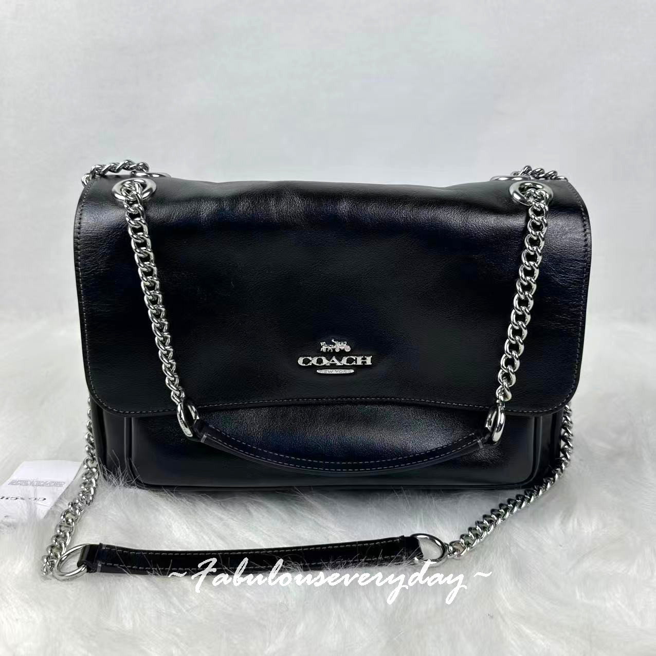 Coach Elodie Crossbody Bag Shiny Smooth Leather/Silver Black CCF09 NWT