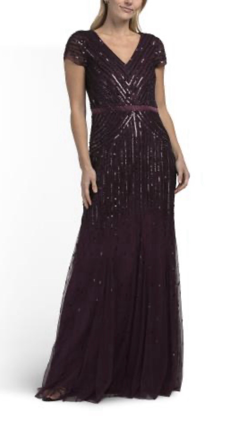 Adrianna Papell Women's, Formal Beaded Gown, Burgundy, Size 12. Retails for $300