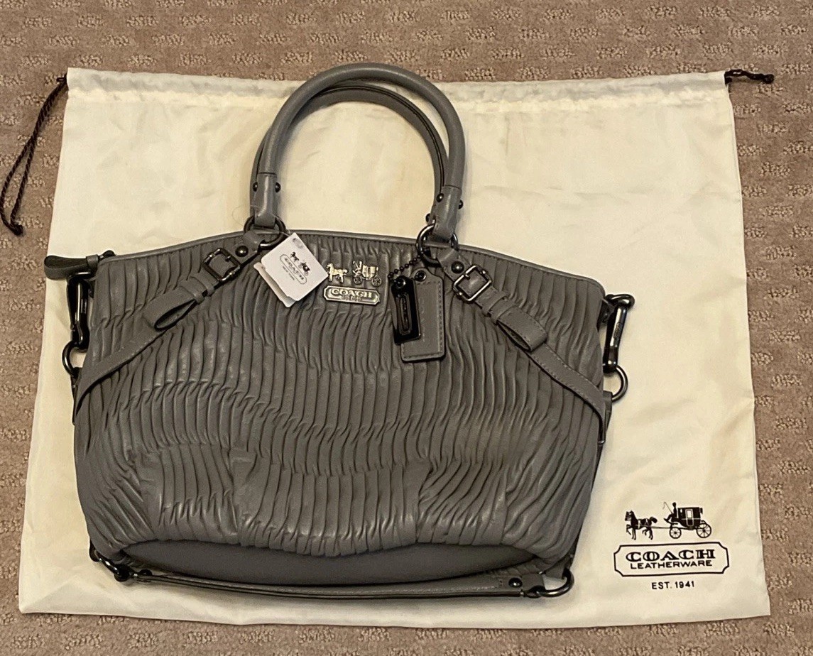 Coach Madison Sophia Gathered Leather Satchel Bag Grey NWT Handbag