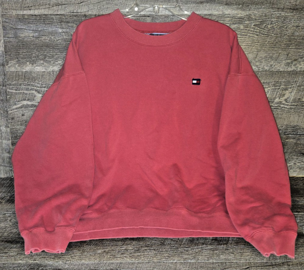 Vintage Tommy Hilfiger Red Crewneck Sweatshirt Embroider Flag Logo Men\'s XL 90s