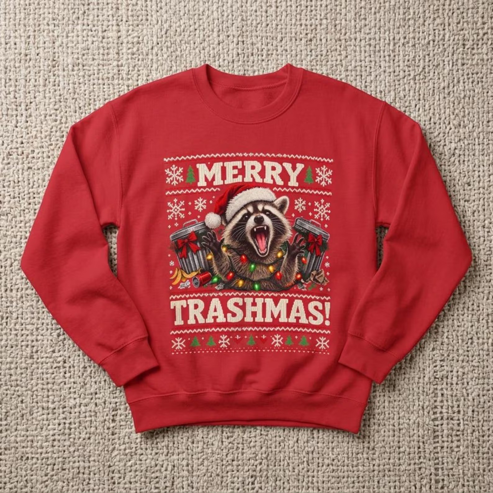 Merry Trashmas Raccoon Ugly Christmas Sweatshirt Funny Holiday Crewneck Gift
