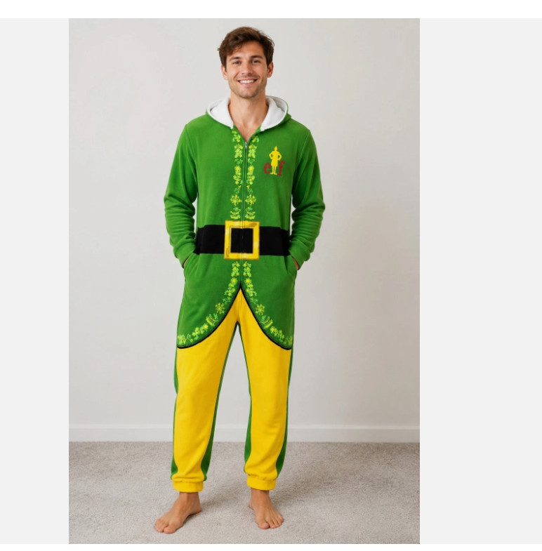 Buddy the Elf One Pc Costume Mens Small Christmas Elf Cosplay Holiday Loung Wear