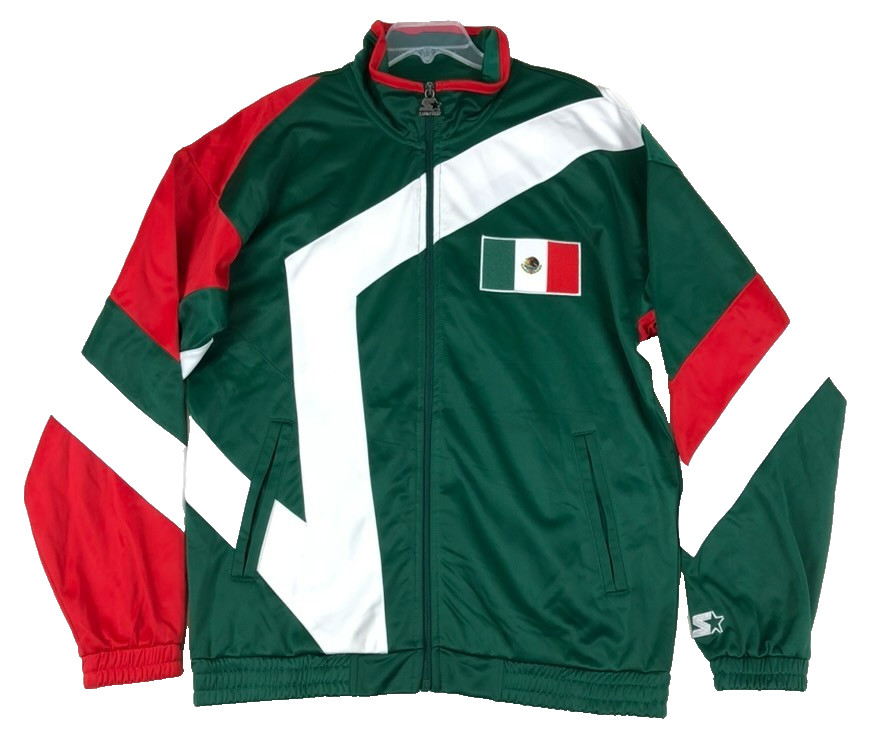 Starter Mexico National Soccer Track Jacket Men M Green Red Full Zip Y2K Retro