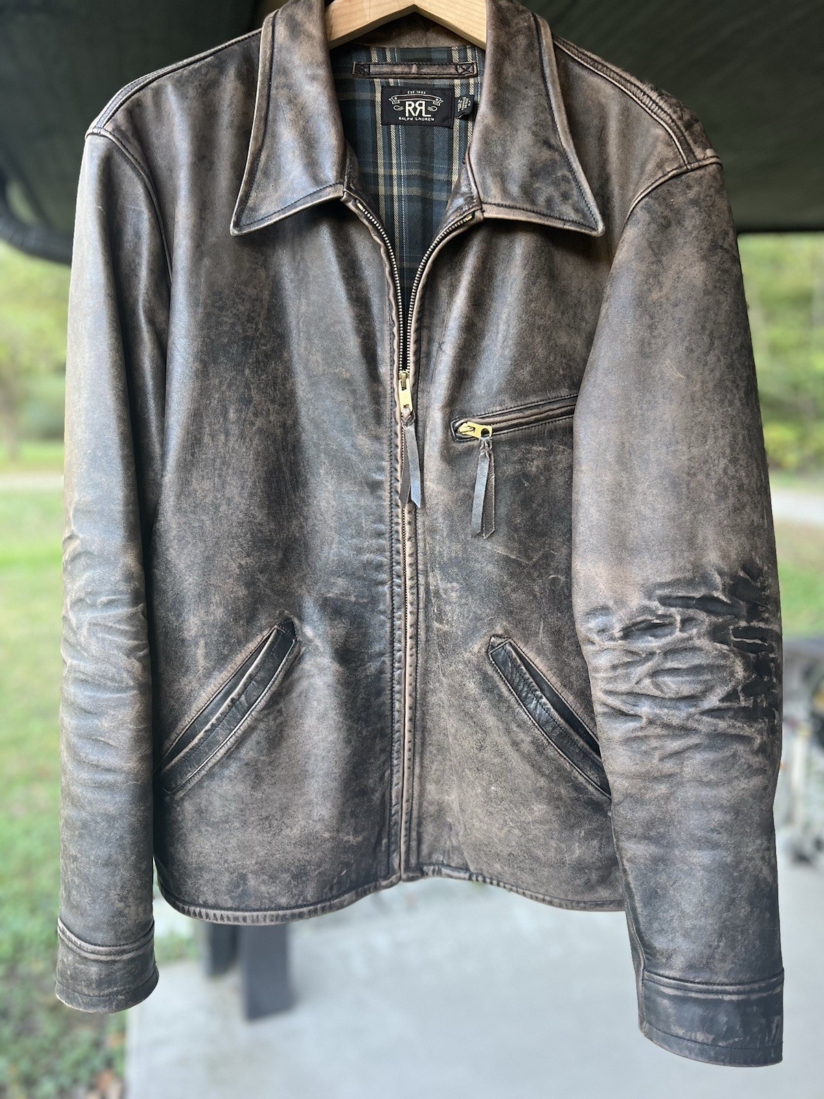 RRL  Double RL Ralph Lauren Large Brown Leather Newsboy Jacket Men’s Vtg Patina