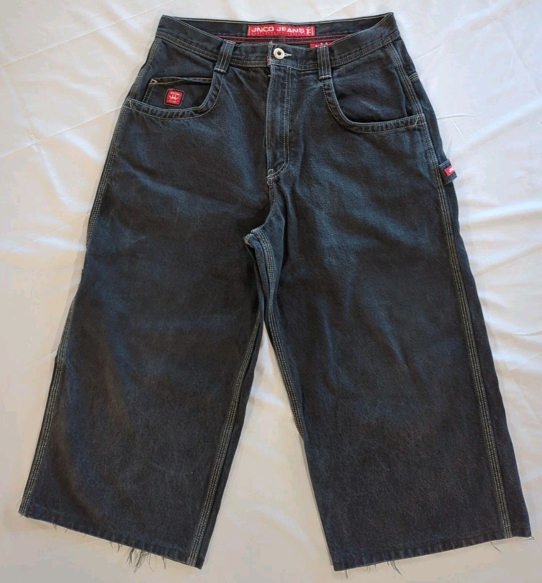 JNCO Pipes Black Wide Leg Baggy Long Shorts Size 32x21
