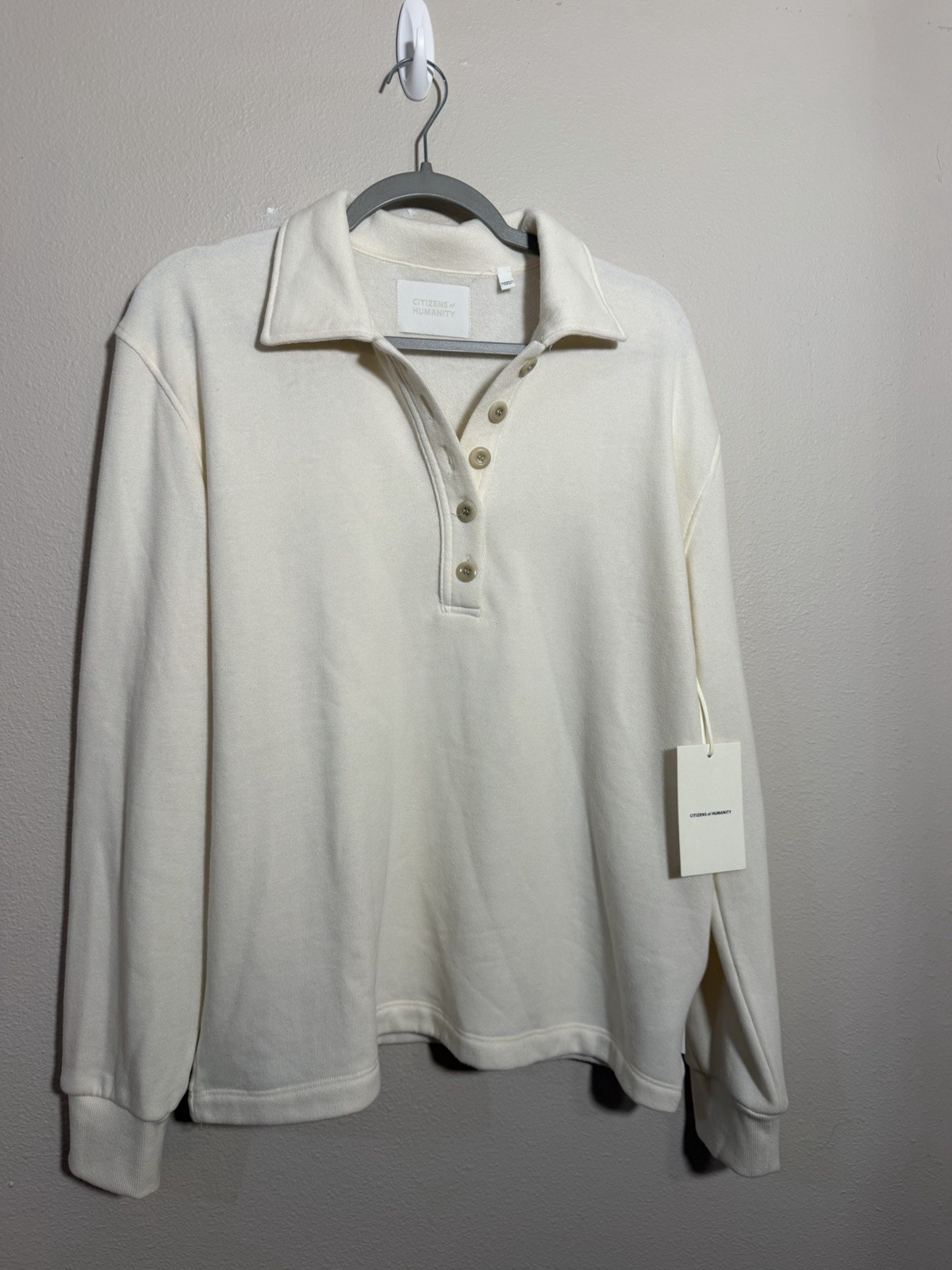 NWT $238 Citizens of Humanity Oversize Vintage Polo Sweatshirt Off White Small