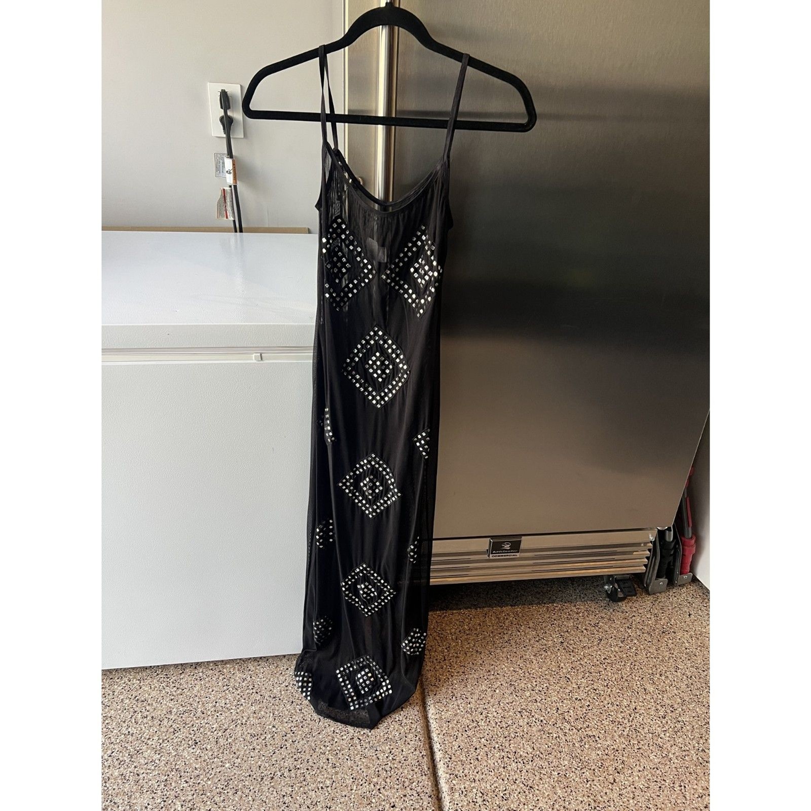 Vintage 1990s Y2K Square-Studded Sheer Mesh Slip Dress.
