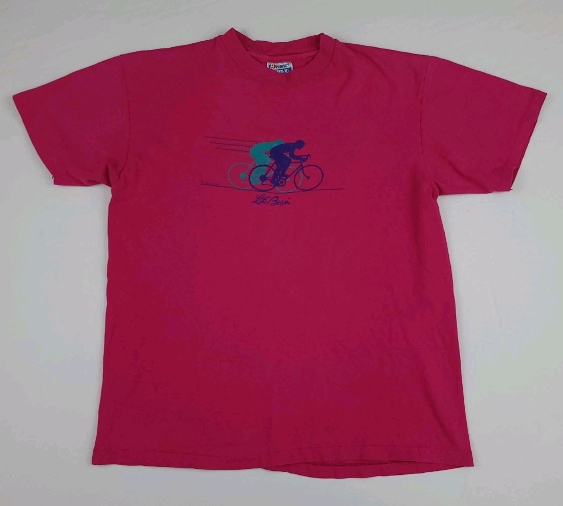 Vintage 80s 1986 LL Bean Cycling Bicycle Print T Shirt Vtg Harborside USA Hanes