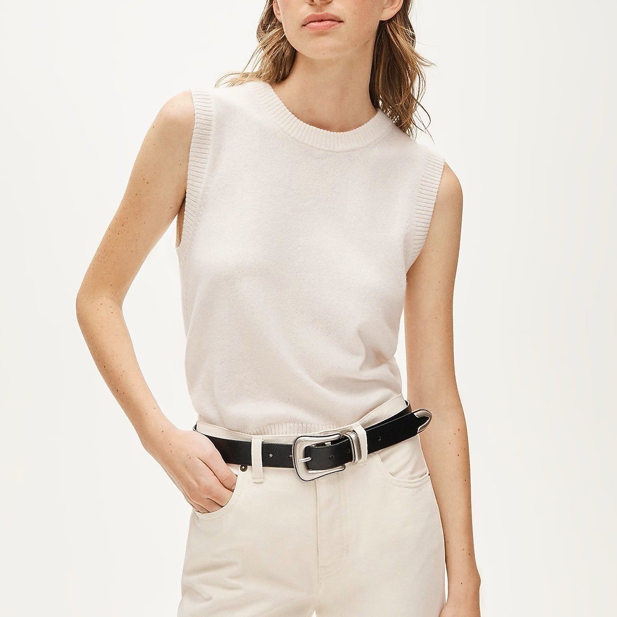 NEW J.Crew Cashmere Sweater Shell Vest Women M Snow Back Buttons Quiet Luxury