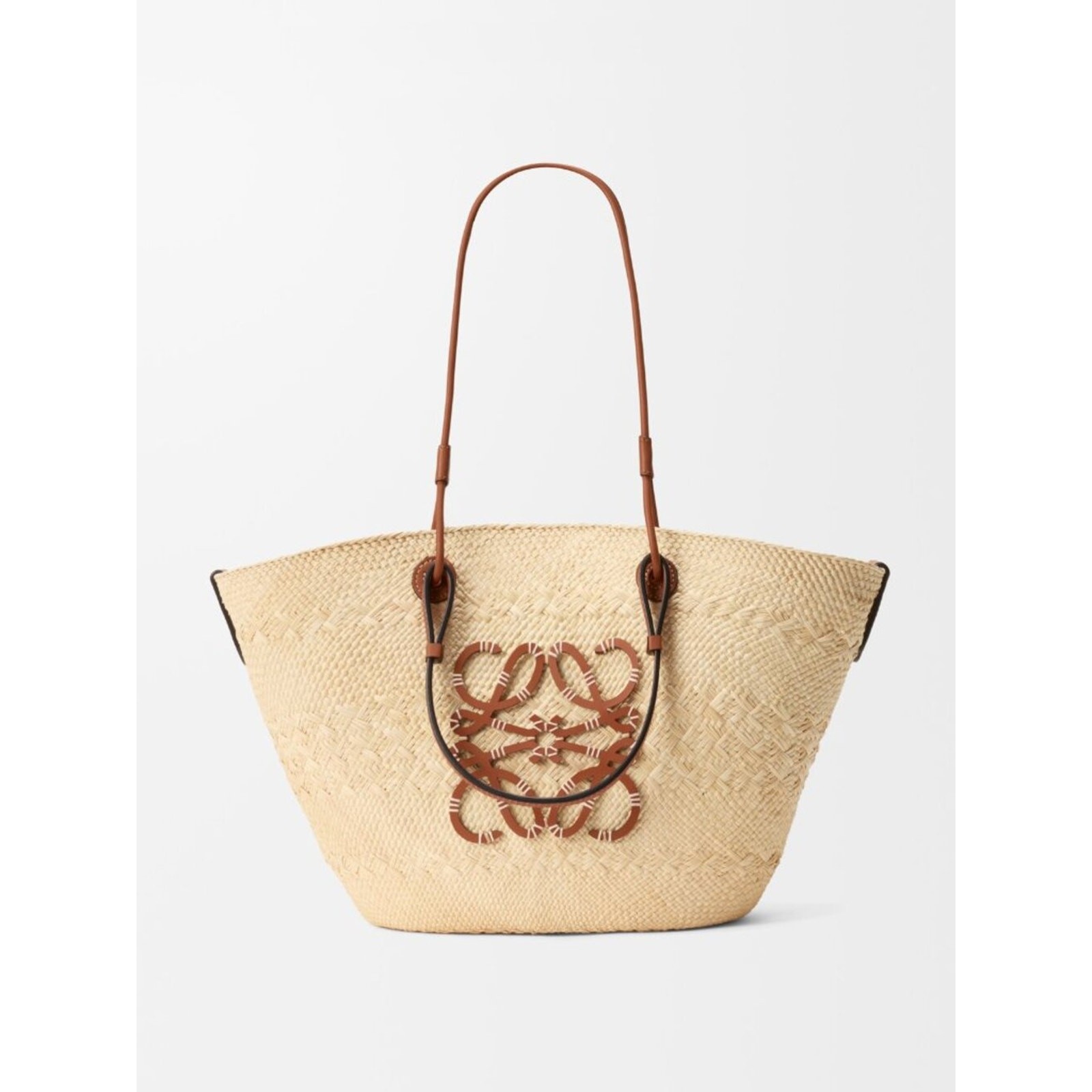 NEW LOEWE Medium Anagram Basket bag in iraca palm and calfskin Natural / Tan