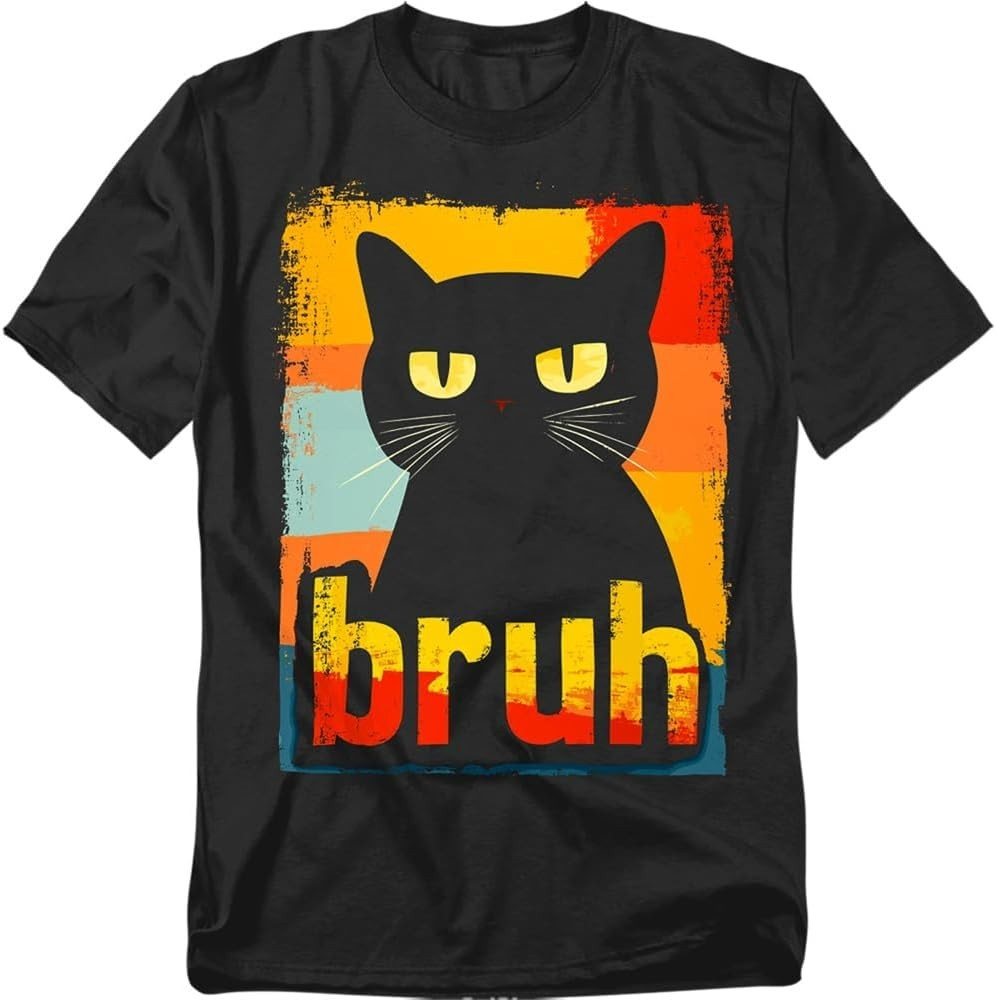 Popfunk Black Cat Bruh, Funny Cat Meme, Unisex Graphic T-Shirt