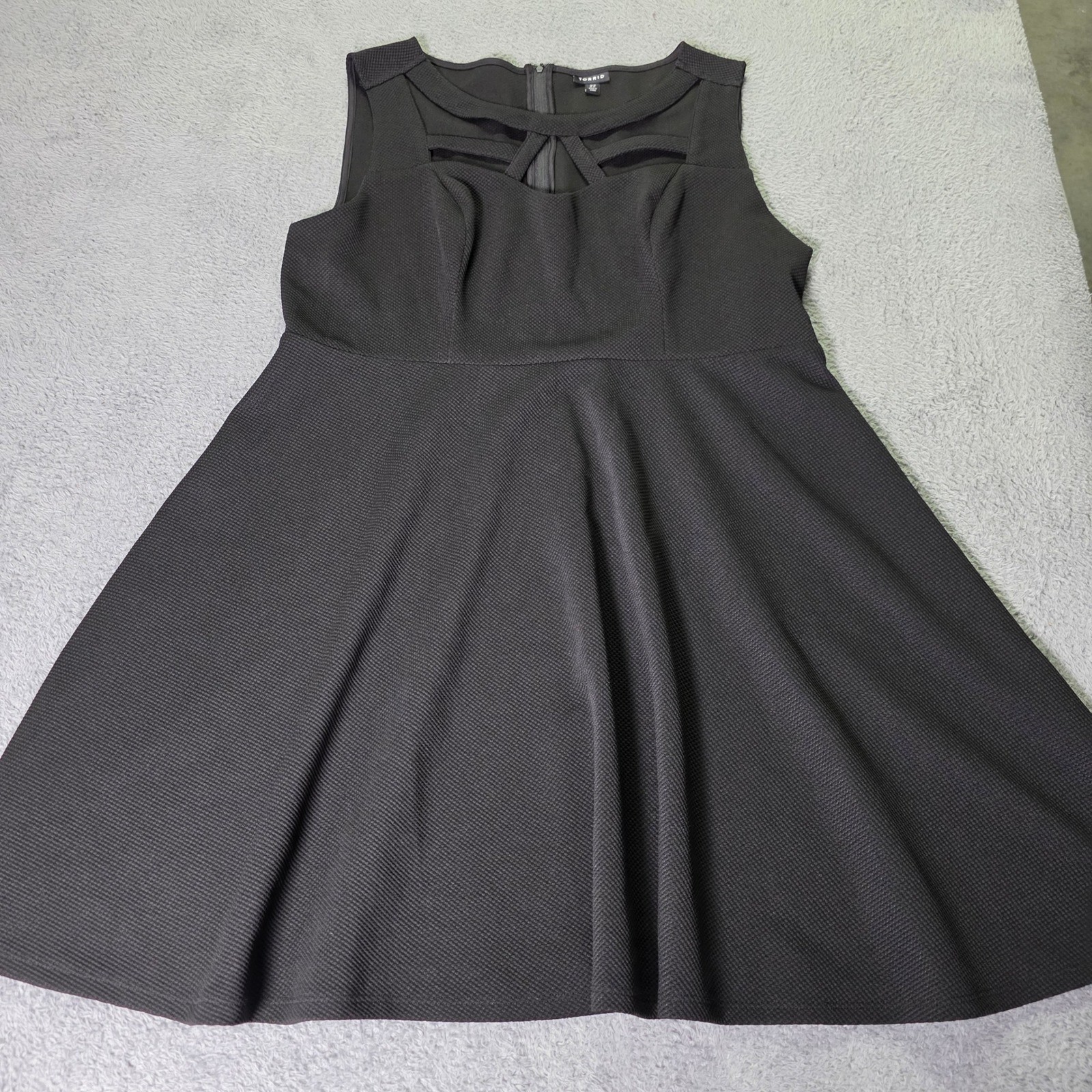 Torrid Womens 22 Skater Dress Black Strappy Cage Neck Textured Pique Sleeveless