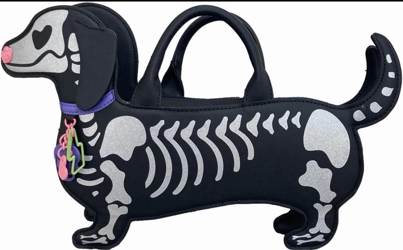 Betsey Johnson Bone To Be Wild Skeleton Dachshund Dog Purse Halloweenie
