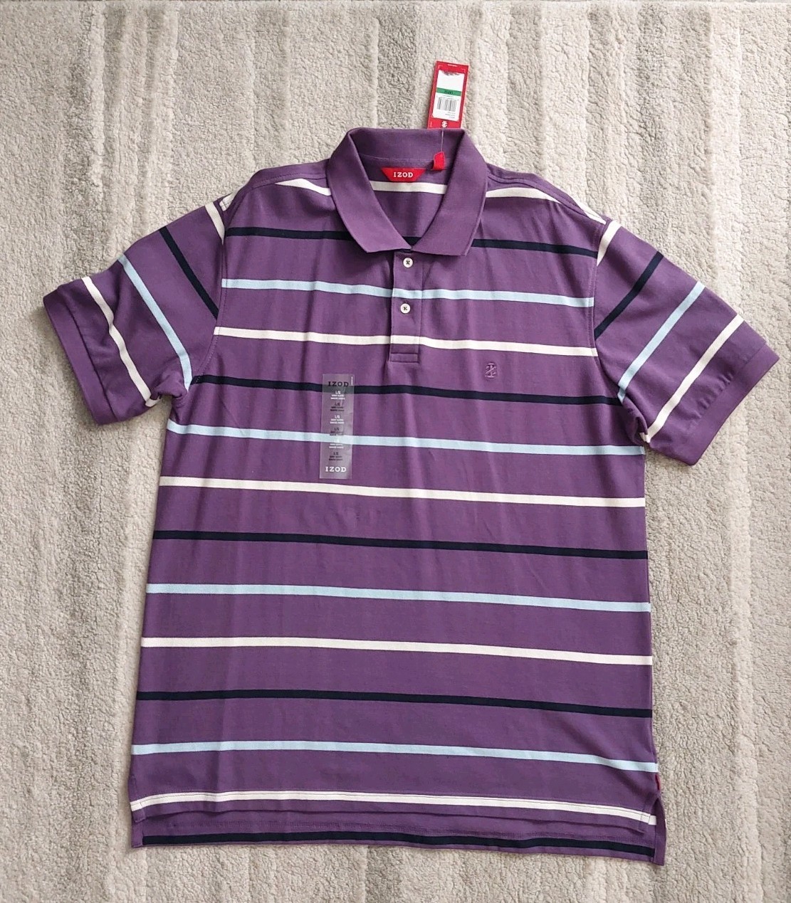 NWT IZOD Golf Polo Shirt Mens Large L Purple Blue Striped Stretch Performance