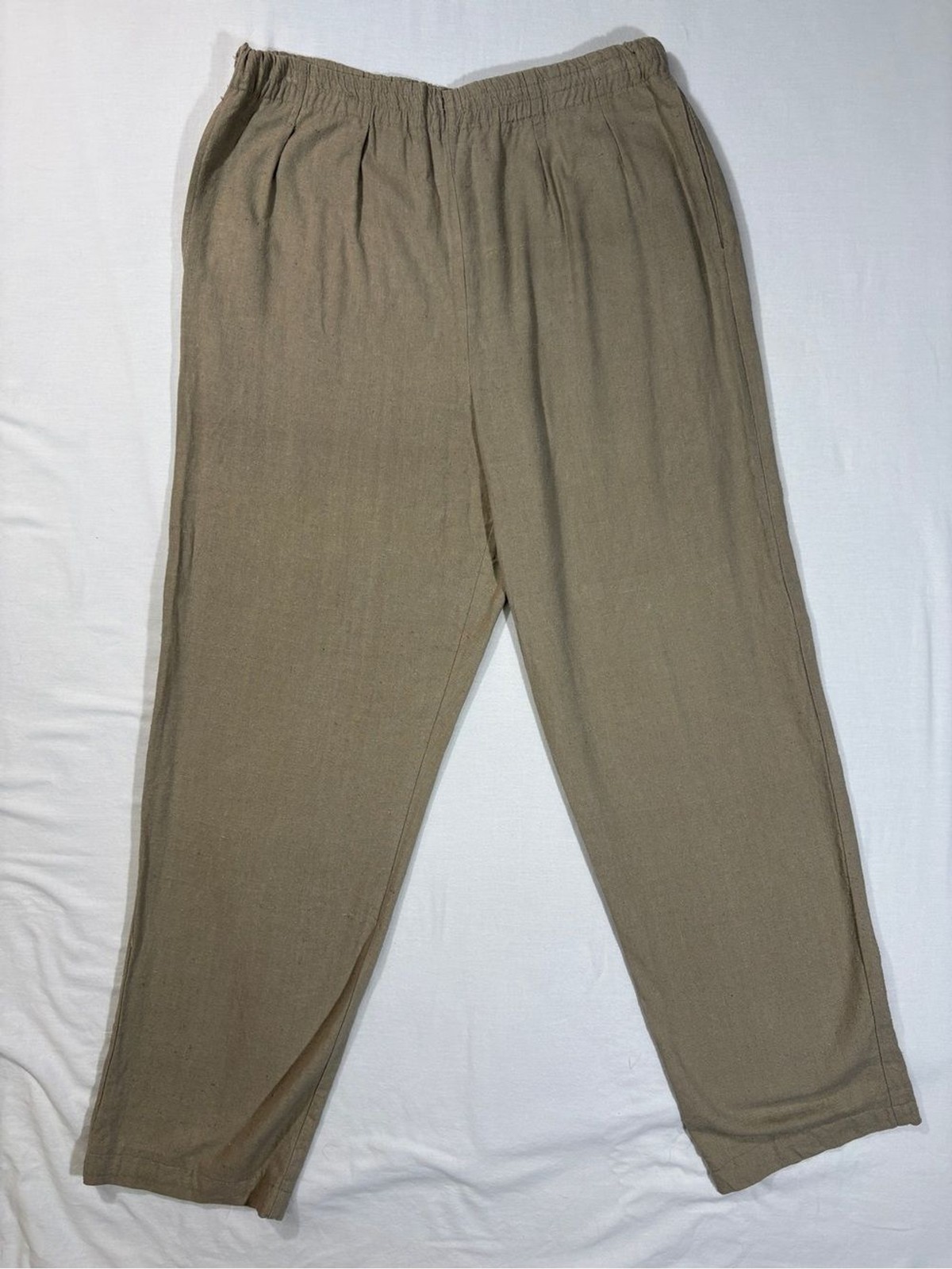 OHI Vintage 100% Raw Silk Pleated Trousers Beige Tan Elastic High Waist Medium M