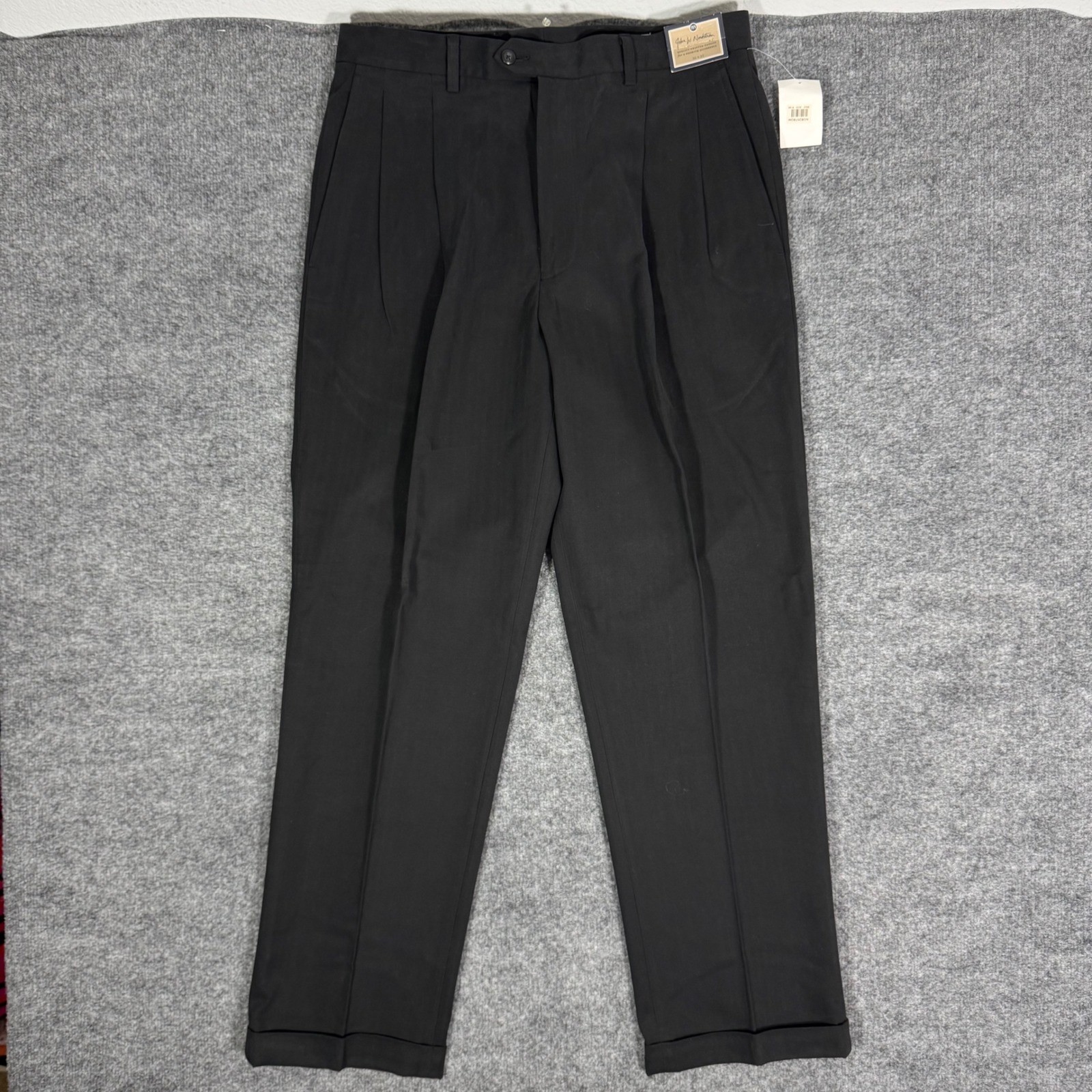 John W. Nordstrom Pleated Cuffed Pants Mens 36x32 Black Cotton Tencel NWT Dress