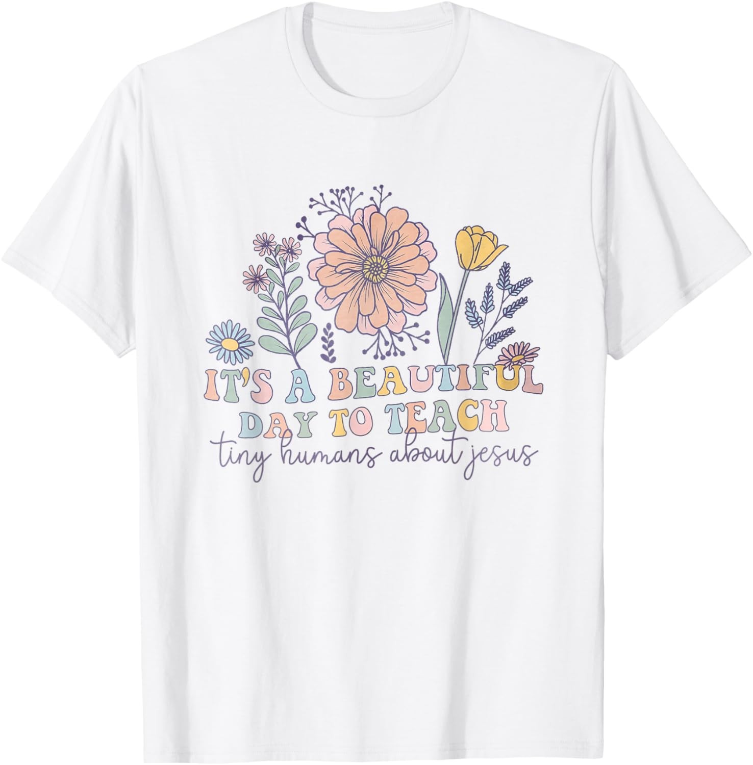 Retro I Teach Tiny Humans About Jesus Christian Teacher T-Shirt