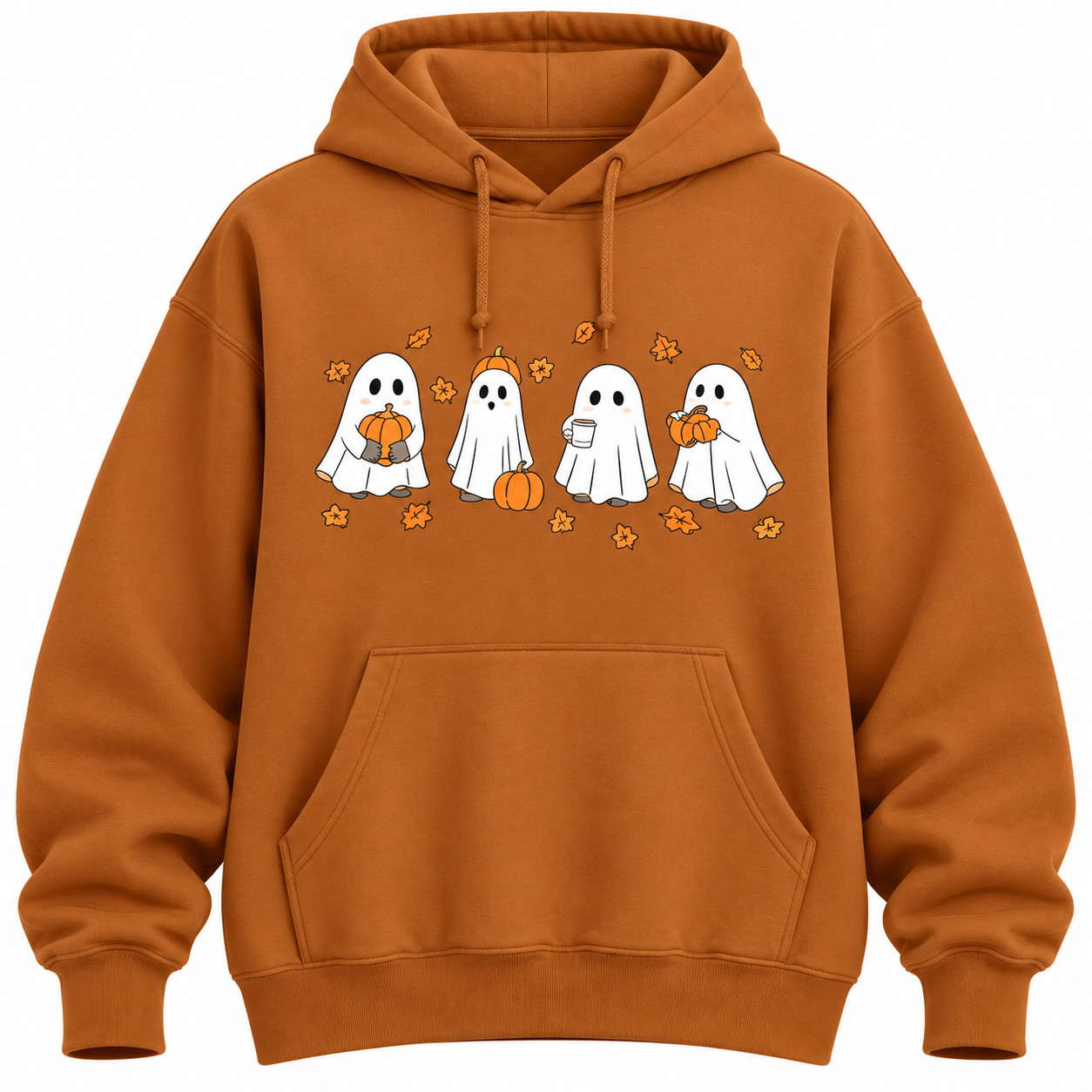 Cute Ghost Pumpkin Halloween Hoodie Spooky Season Fall Graphic Pullover