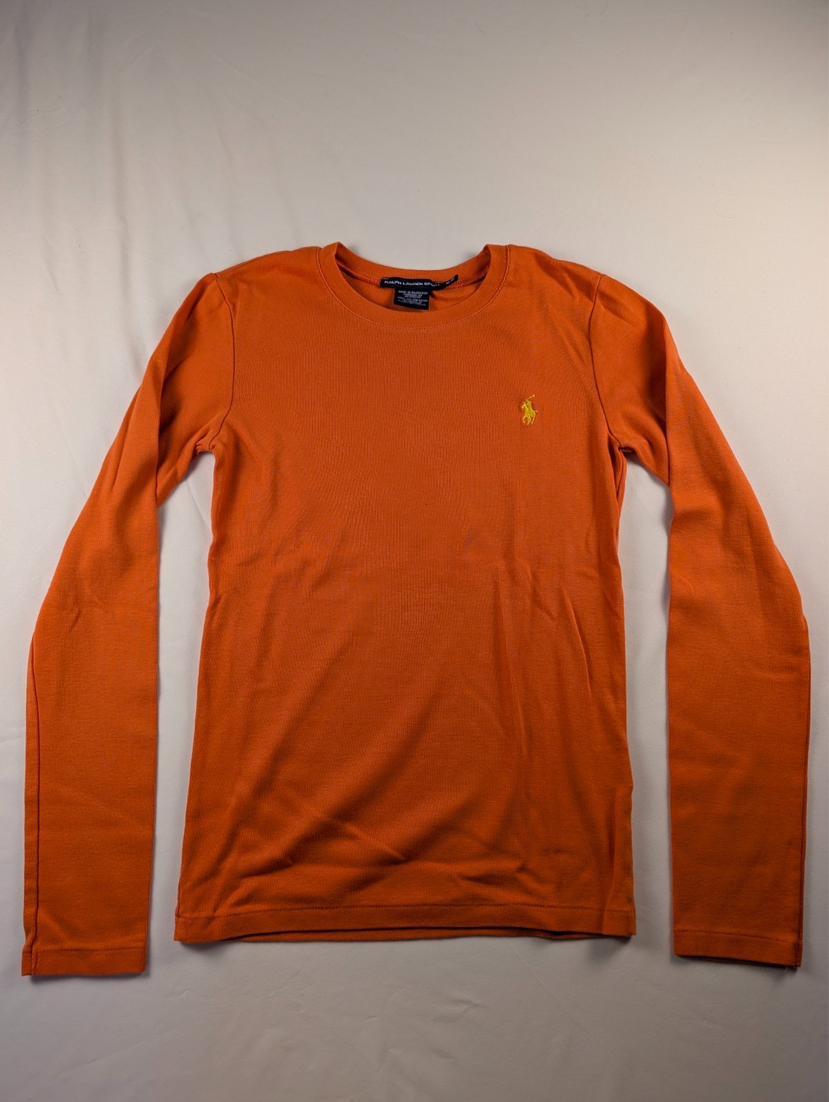 Vintage Y2K Ralph Lauren Sport Women\'s Med Orange Long Sleeve Crewneck T-Shirt