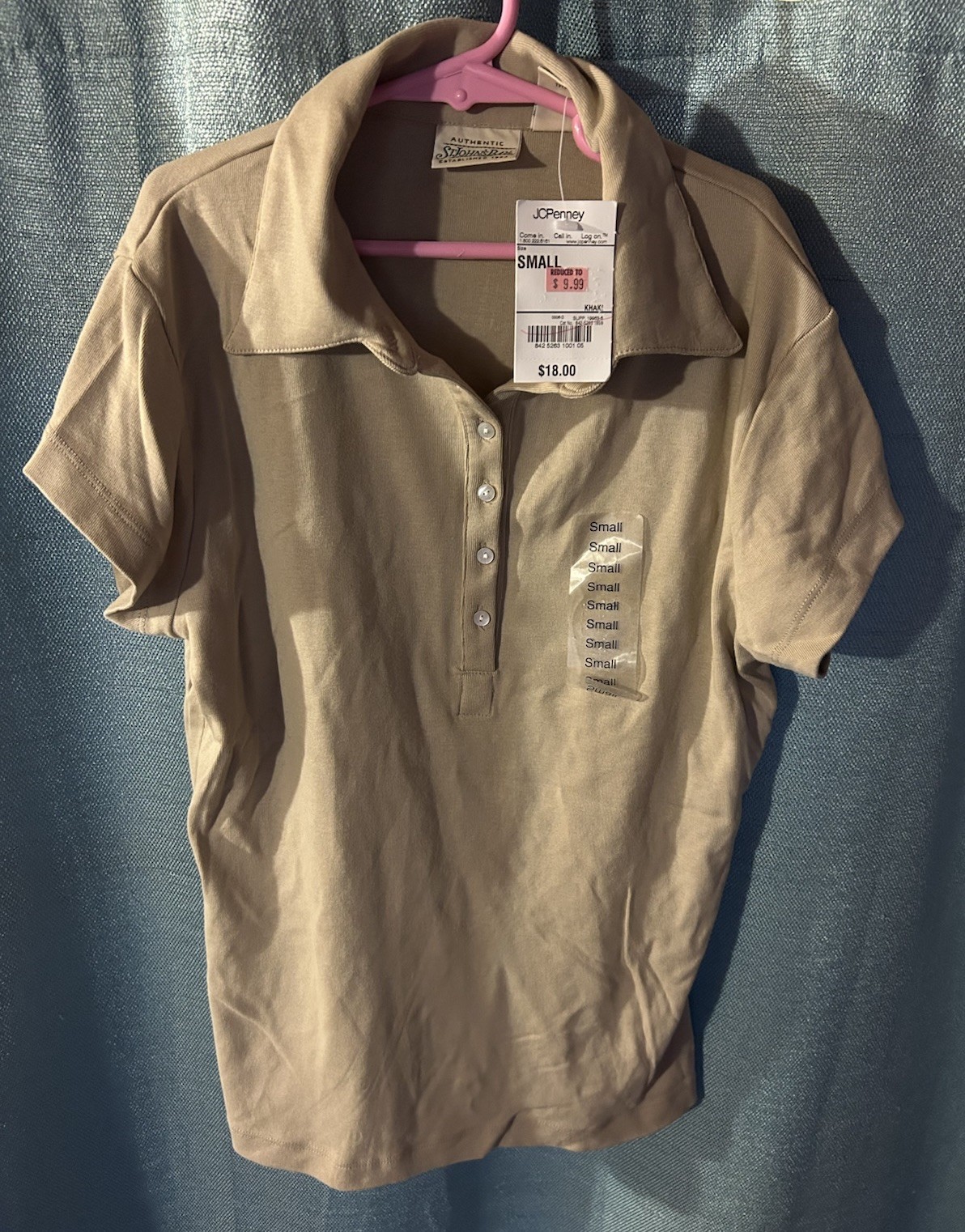 NWT Vintage St. John\'s Bay Women\'s Small Polo Shirt Khaki Tan Short Sleeve