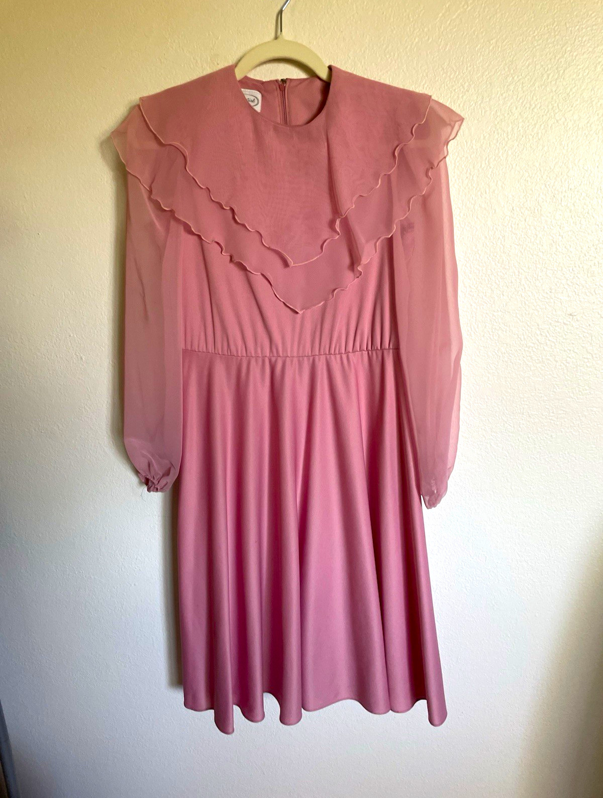 Vtg 70s 80s Bobby\'s Girl Pink Ruffle Chiffon Prairie Dress Coquette Cottagecore