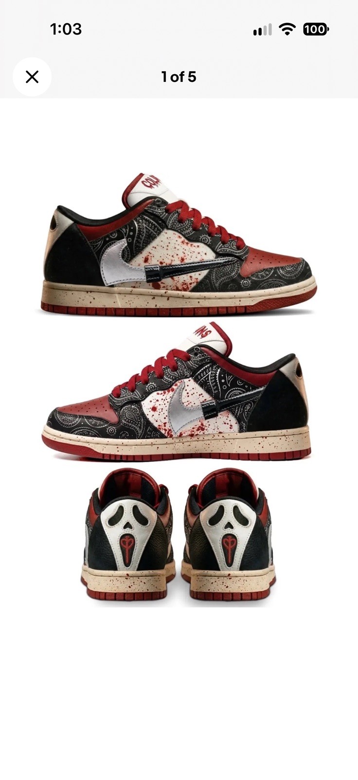 Cold Sins Ghost Killers Lace Up Sneakers Black Red White Paisley Horror Low Top