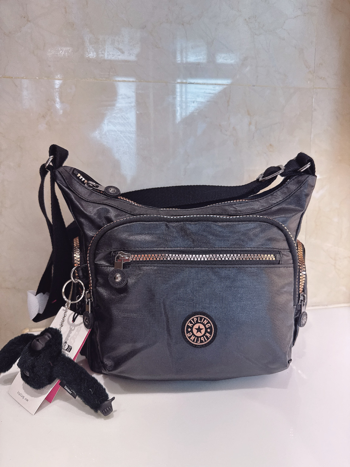 NWT Kipling Women\'s Gabbie Crossbody in Black Rose Gold