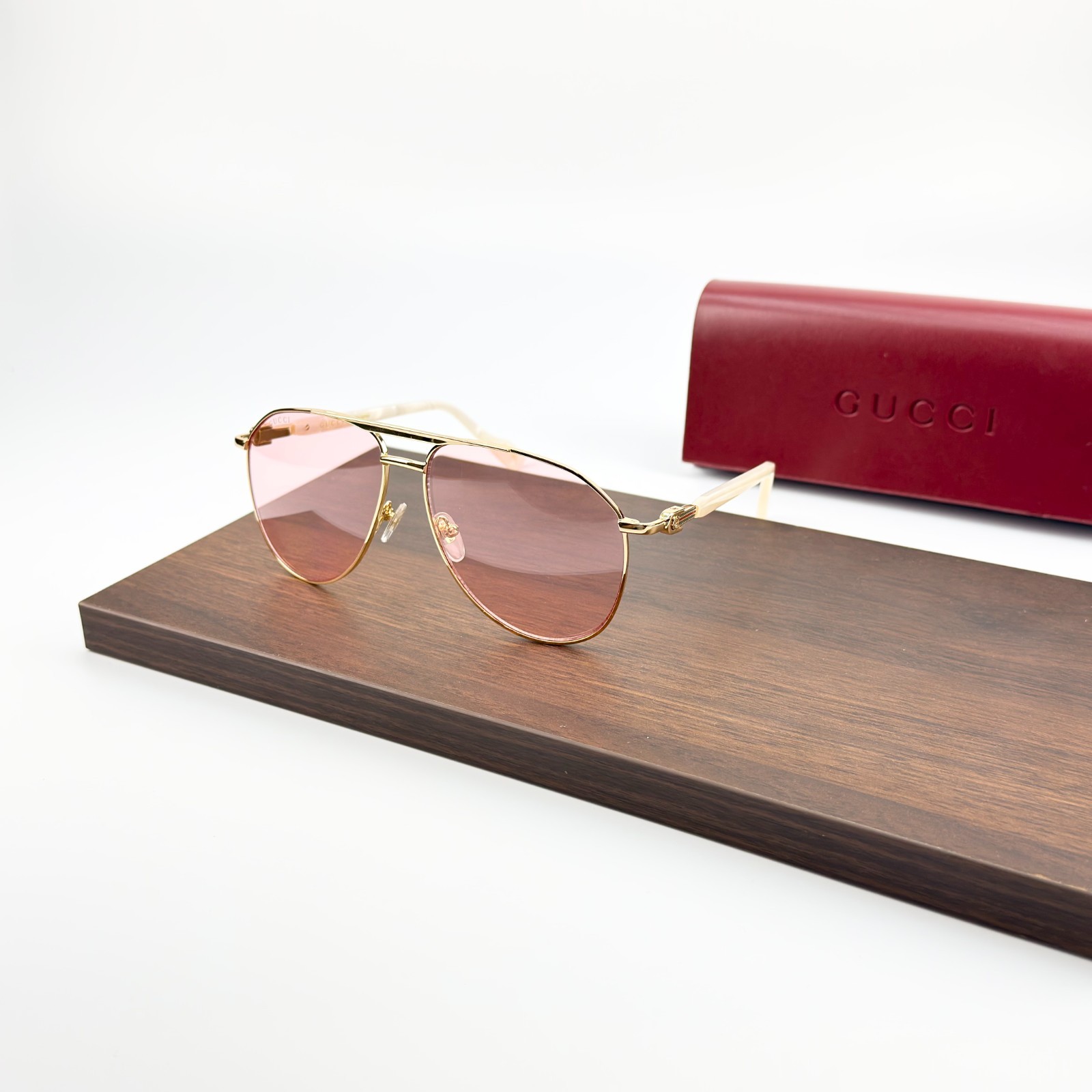 Gucci GG1220S Gold Frame Pink Lens Aviator Sunglasses Italy Luxury Eyewear